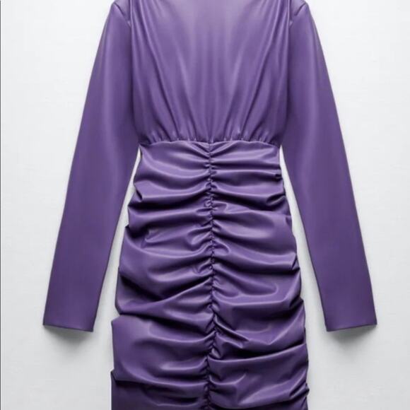ZARA BLOGGER FAVORITE FAUX LEATHER DRESS PURPLE - Picture 14 of 14